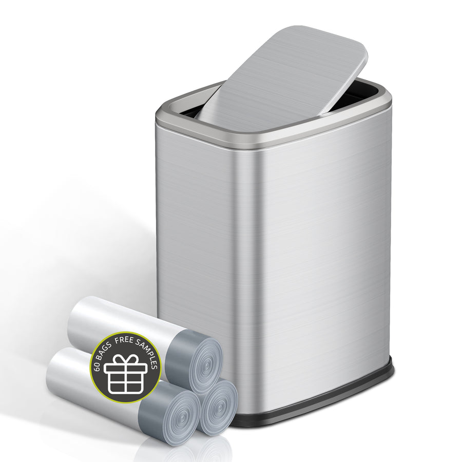 KSSKSS 2.1 Gallon/8L Stainless Steel Bathroom Trash Can with Swing Lid, Silent Garbage Can for Bathroom, Bedroom, Office,Living-Room (Black)