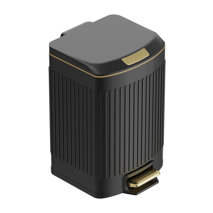 KSSKSS Small Bathroom Step Trash Can with Removable Inner Bucket 2.6 Gallon/10L Stainless Steel Wide Open Garbage Bin with Soft Close Lid for Bedroom,Bathroom(Titanium Black)
