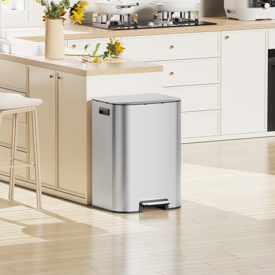 KSSKSS 16 Gallon/60L Large Stainless Steel Trash Can with Soft-Close Lid,Heavy Duty Hands-Free Commercial Step Trash Bin with Removable Inner Bucket, Pedal Garbage Can for Home Office and Kitchen